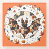 Patchwork-Halloween-Fledermaus in Herbstfarben Glasuntersetzer (Vorderseite)