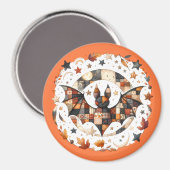 Patchwork-Halloween-Fledermaus in Herbstfarben Magnet (Vorderseite/Rückseite)