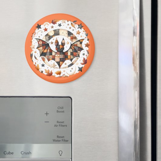 Patchwork-Halloween-Fledermaus in Herbstfarben Magnet (In Situ (Kühlschrank))