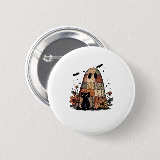 Patchwork-Halloween-Geist schwarze Katze Essential Button (Vorne & Hinten)