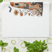 Patchwork Halloween-Geist und Katze, Retro Grusel Geschirrtuch (Gefaltet)