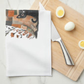 Patchwork Halloween-Geist und Katze, Retro Grusel Geschirrtuch (Viertel Falte)