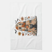 Patchwork Halloween-Geist und Katze, Retro Grusel Geschirrtuch (Vertikal)