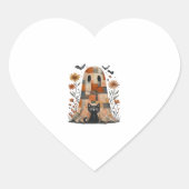 Patchwork Halloween Ghost and Cat , Retro Spooky F Herz-Aufkleber (Vorderseite)