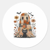 Patchwork Halloween Ghost and Cat , Retro Spooky F Runder Aufkleber (Vorderseite)