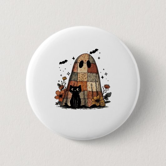 Patchwork Halloween Ghost Black cat Essential T-Sh Button (Vorderseite)