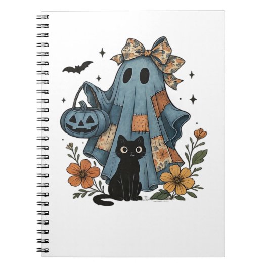 Patchwork Halloween Ghost Black Cat Essential T-Sh Notizblock (Vorderseite)