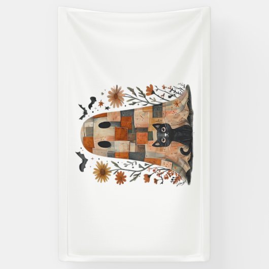 Patchwork Halloween Ghost und Cat , Retro Spooky F Banner (Vertikal)
