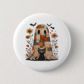 Patchwork Halloween Ghost und Cat , Retro Spooky F Button (Vorderseite)