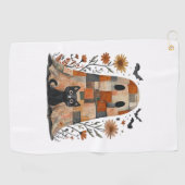 Patchwork Halloween Ghost und Cat , Retro Spooky F Golfhandtuch (Horizontal)