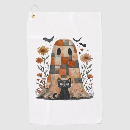 Patchwork Halloween Ghost und Cat , Retro Spooky F Golfhandtuch (Vorderseite)
