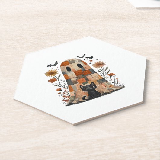 Patchwork Halloween Ghost und Cat , Retro Spooky F Untersetzer (angewinkelt)