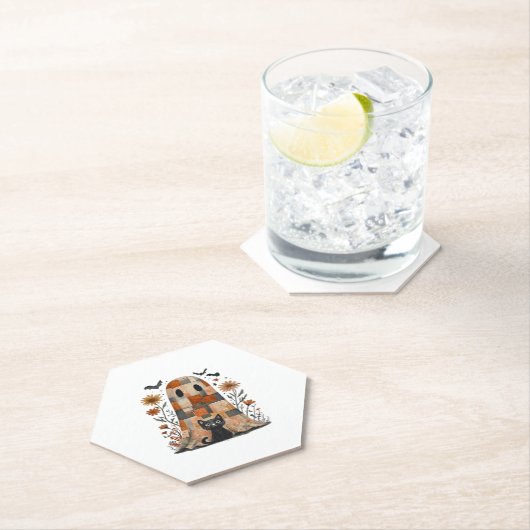 Patchwork Halloween Ghost und Cat , Retro Spooky F Untersetzer (Vor Ort)