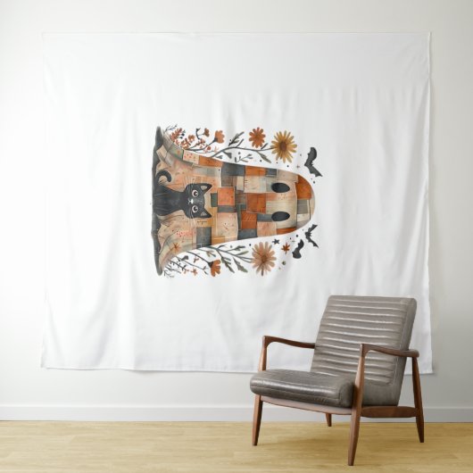 Patchwork Halloween Ghost und Cat , Retro Spooky F Wandteppich (Beispiel (Horizontal))