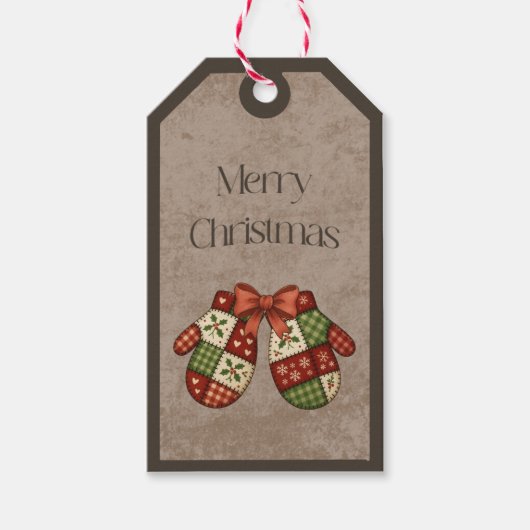 Patchwork-Handschuhe in Weihnachtsfarben Geschenk- Geschenkanhänger (Vorderseite)