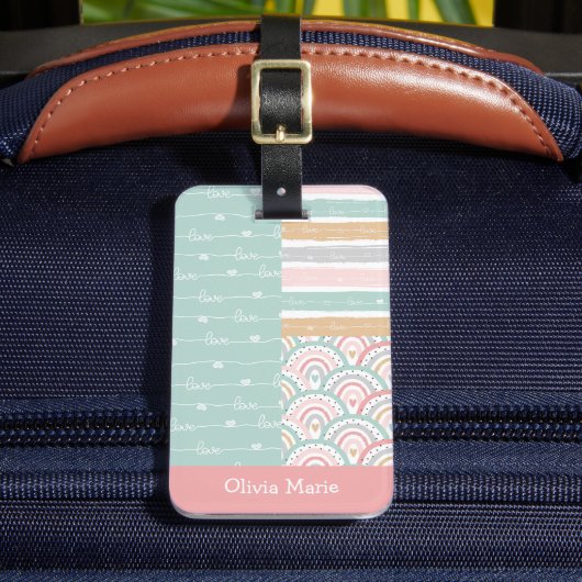 Patchwork Heart Rainbow Pastell Kids Gepäckstück T Gepäckanhänger (Vorderseite Insitu 2)