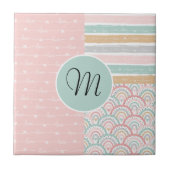 Patchwork Hearts Rainbow Monogram Keramik Tile Fliese (Vorderseite)
