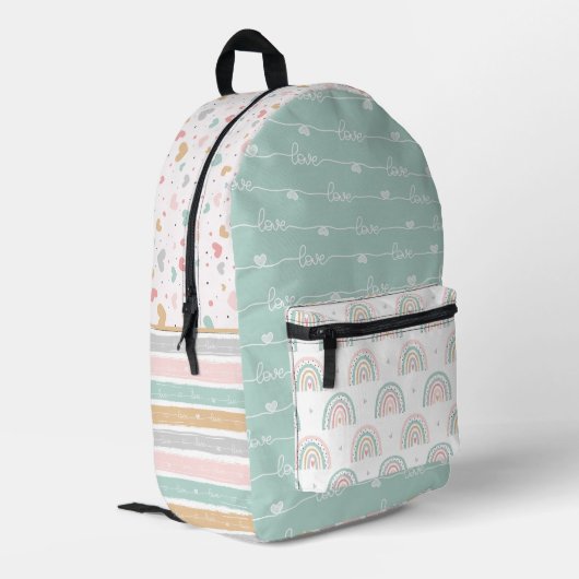 Patchwork Hearts Rainbow Pastel Kids Backpack Bedruckter Rucksack (Rückseitige Ecke links)