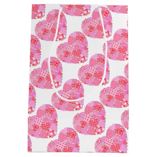 Patchwork Hearts White Gift Bag Mittlere Geschenktüte (Rückseite)