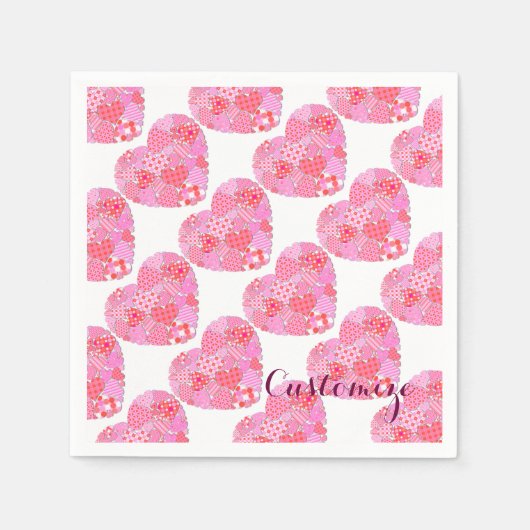 Patchwork Hearts White Napkins Serviette (Vorderseite)
