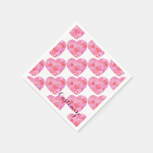 Patchwork Hearts White Napkins Serviette (Ecke)