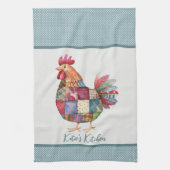 Patchwork Hen and Blue Polka Dots Geschirrtuch (Vertikal)