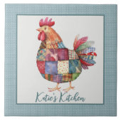 Patchwork Hen and Blue Polka Dots Keramik Tile Fliese (Vorderseite)