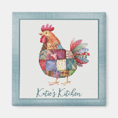 Patchwork Hen and Blue Polka Dots Magnet (Vorne)