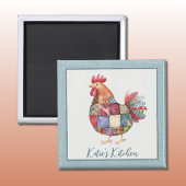 Patchwork Hen and Blue Polka Dots Magnet