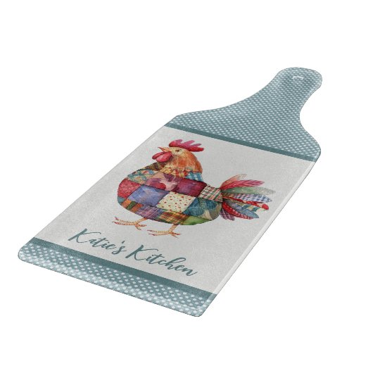 Patchwork Hen and Blue Polka Dots Schneidebrett (Ecke)
