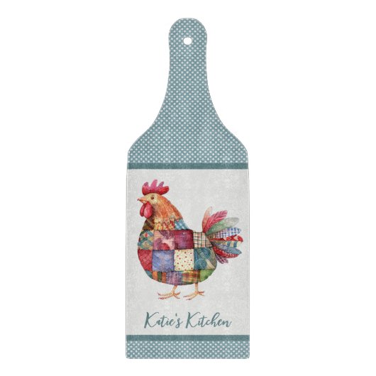 Patchwork Hen and Blue Polka Dots Schneidebrett (Vorderseite)