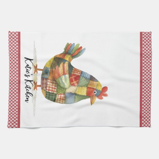 Patchwork Hen und Red Gingham Geschirrtuch (Horizontal)