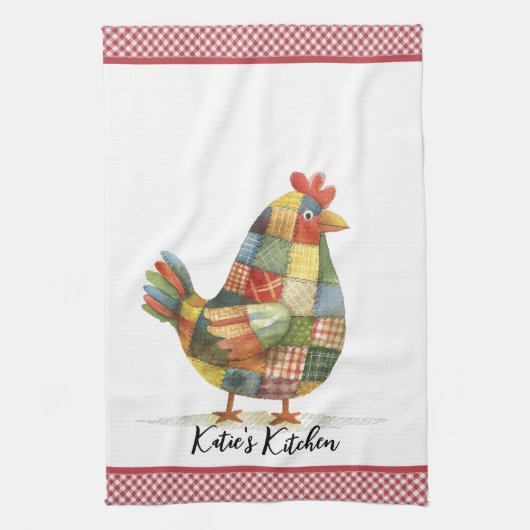 Patchwork Hen und Red Gingham Geschirrtuch (Vertikal)