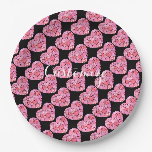 Patchwork Herz-Black Paper-Teller Pappteller (Vorderseite)