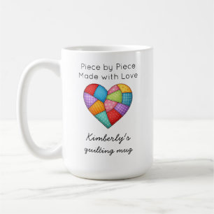 Patchwork-Herz in bunter Quiltstickerei Kaffeetasse