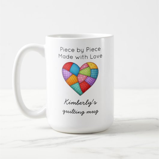 Patchwork-Herz in bunter Quiltstickerei Kaffeetasse (Links)