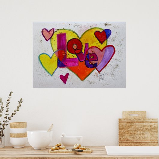 Patchwork Herz-Liebe Kunstmalerei Poster drucken (Küche)