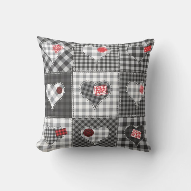 Patchwork-Herz-Steppdecke Kissen (Vorderseite)