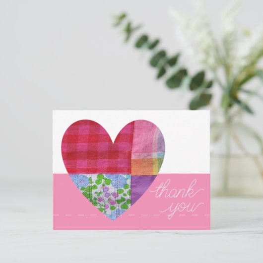 Patchwork Herz Vielen Dank Postcard individuell an Postkarte (Stehend Vorderseite)