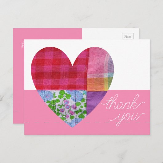 Patchwork Herz Vielen Dank Postcard individuell an Postkarte (Vorne/Hinten)