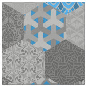 Patchwork Hexagons Blau und Grau Stoff (Nahaufnahme)