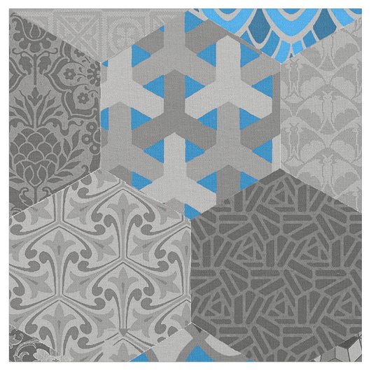 Patchwork Hexagons Blau und Grau Stoff (Nahaufnahme)