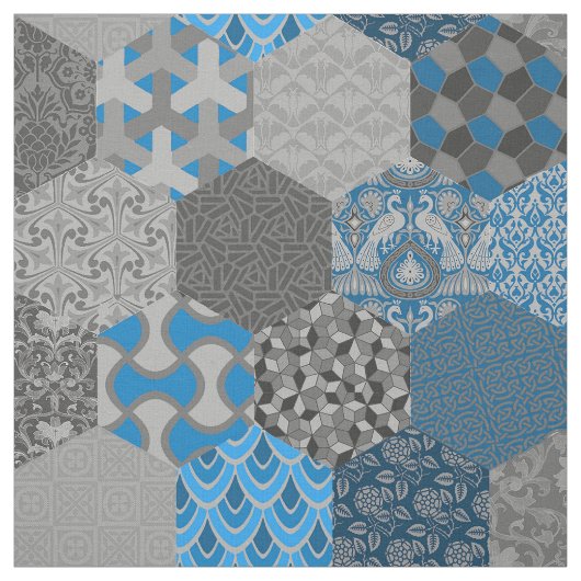 Patchwork Hexagons Blau und Grau Stoff (Muster)