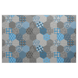 Patchwork Hexagons Blau und Grau Stoff