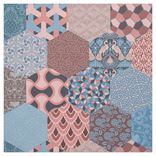 Patchwork Hexagons Cornblume und Rose Stoff (Muster)