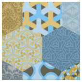 Patchwork Hexagons Gelb und Blau Stoff (Nahaufnahme)