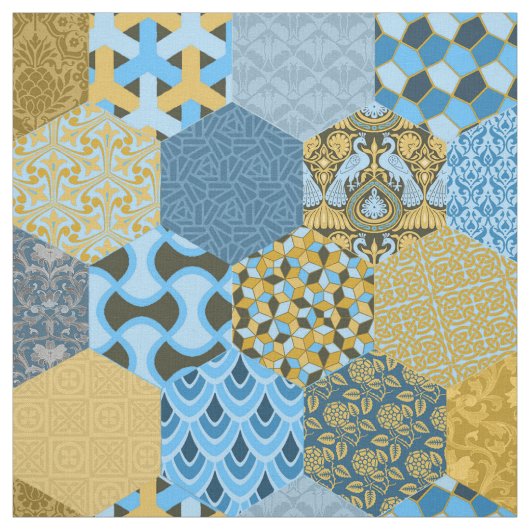 Patchwork Hexagons Gelb und Blau Stoff (Muster)