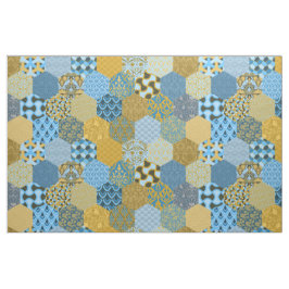 Patchwork Hexagons Gelb und Blau Stoff