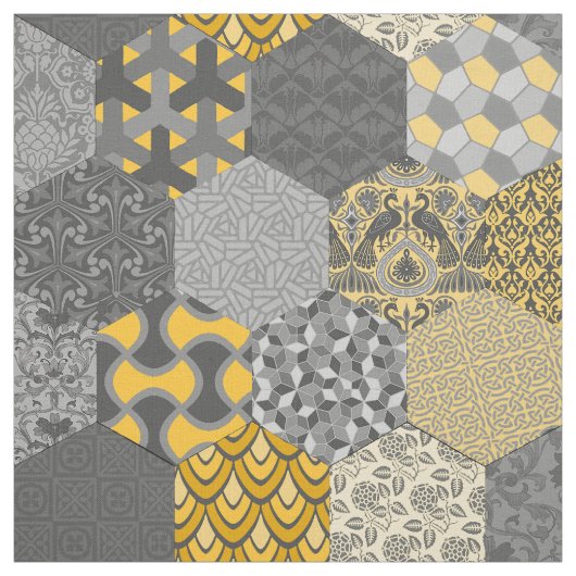 Patchwork Hexagons Gelb und Grau Stoff (Muster)