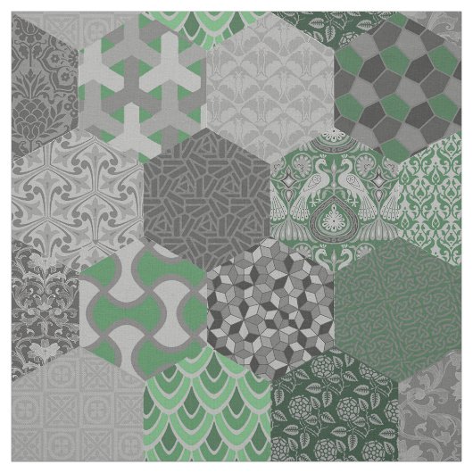 Patchwork Hexagons grün und grau Stoff (Muster)